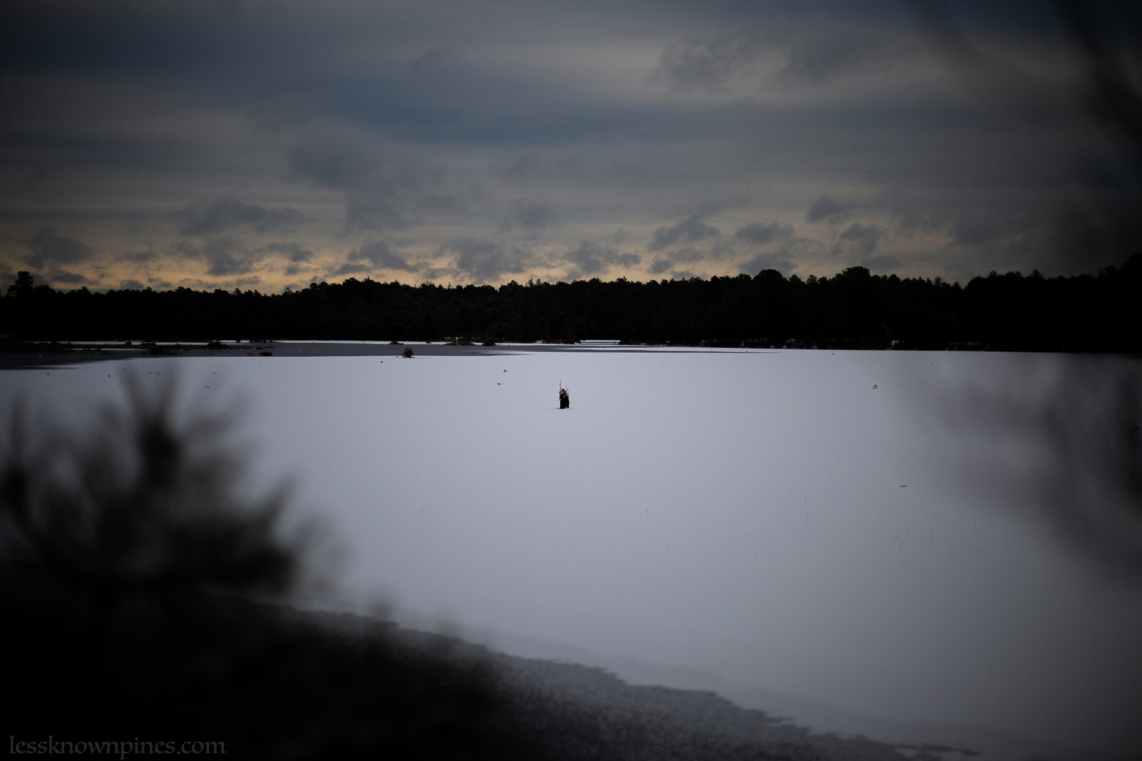 Frozen snow covered pond